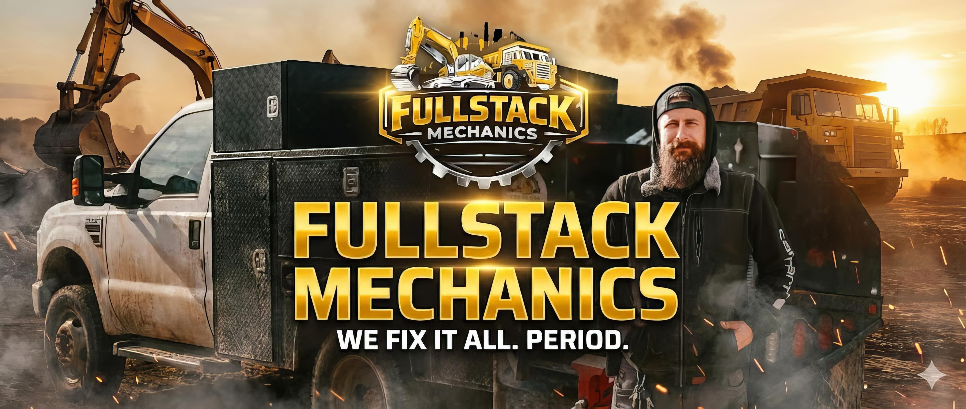 Mobile heavy equipment repair service truck and technician onsite